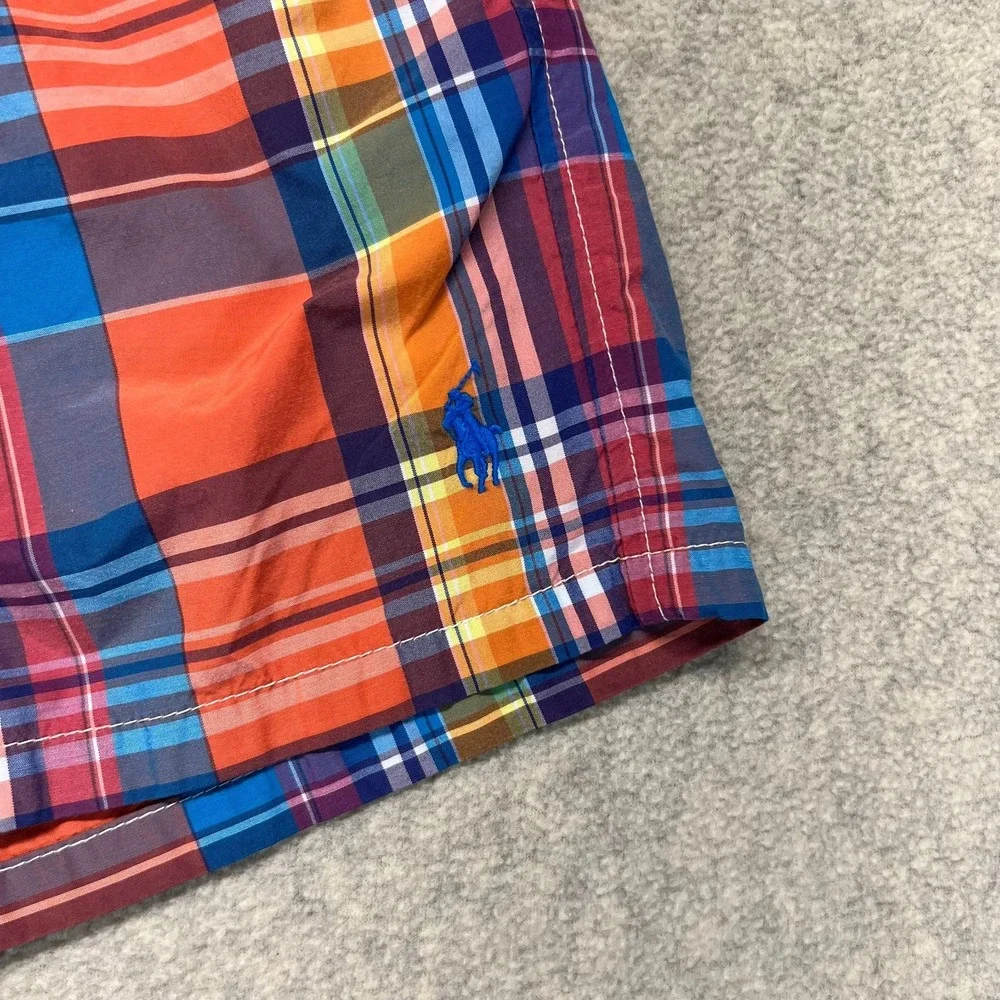 Polo Ralph Lauren Mens Swim Trunks Multicolor Plaid Drawstring Pony Logo Beach S